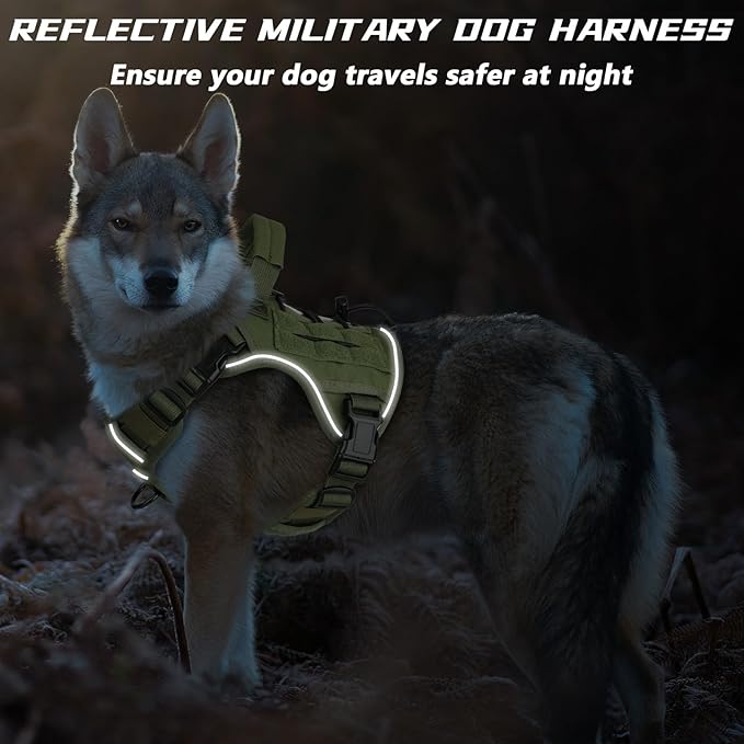WINGOIN Green Harness with Handle Tactical Dog Harness Vest for Large Medium Dogs No Pull Adjustable Reflective K9 Military Dog Vest Harnesses for Walking, Hiking, Training(M)