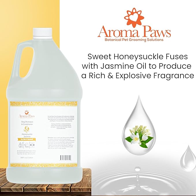Dog Shampoo and Conditioner - Aromatic Tearless Shampoo for Cleansing, Grooming, and Conditioning - Moisturizing Shampoo for Dogs and Puppies - Honeysuckle Jasmine, 1 Gallon