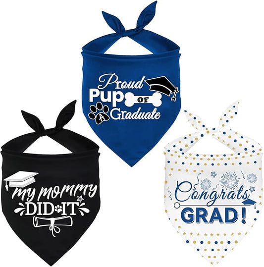 3 Pack Dog Graduation Bandanas Reversible Doggy Graduations Cap and Gown Adjustable Graduat Pet Triangle Scarf Outfit Costume for Small Medium Large Dogs