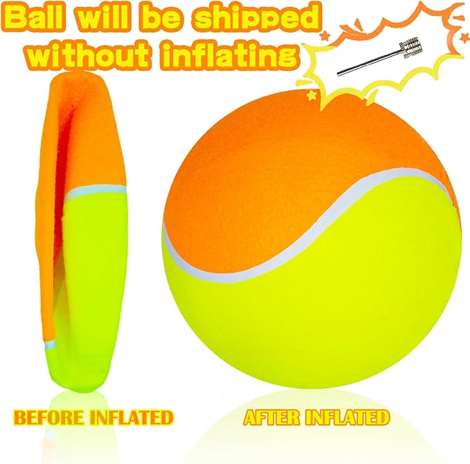 Giant Dog Tennis Ball Big Pet Toys Outdoor Sports Ball with Inflating Needles for Small Medium Large Dog (Yellow+Orange, 9.5inch)