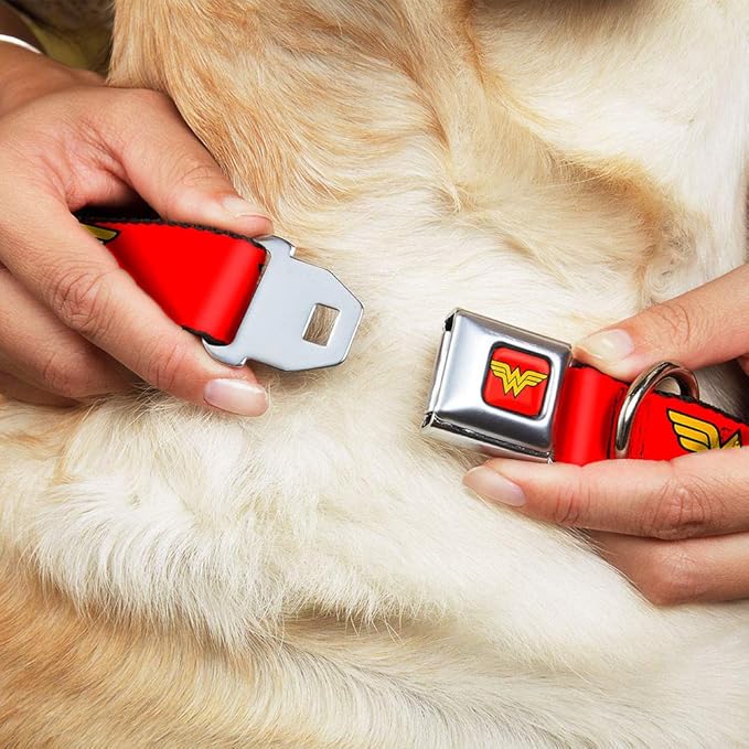 Buckle-Down Seatbelt Buckle Dog Collar - Wonder Woman Logo Red - 1.5" Wide - Fits 18-32" Neck - Large