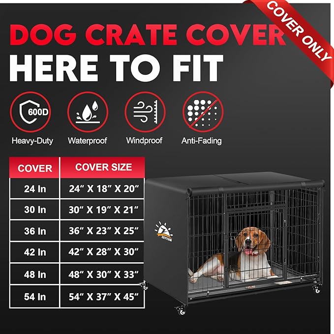 Dog Crate Cover 54 Inch - 600D Kennel Crate Covers for Dog Cage Waterproof & Heavy Duty, Small Dog Cage Cover Universal Fit for Most Wire Pet Crates - 54 x 38 x 43 Inch (Cover Only)
