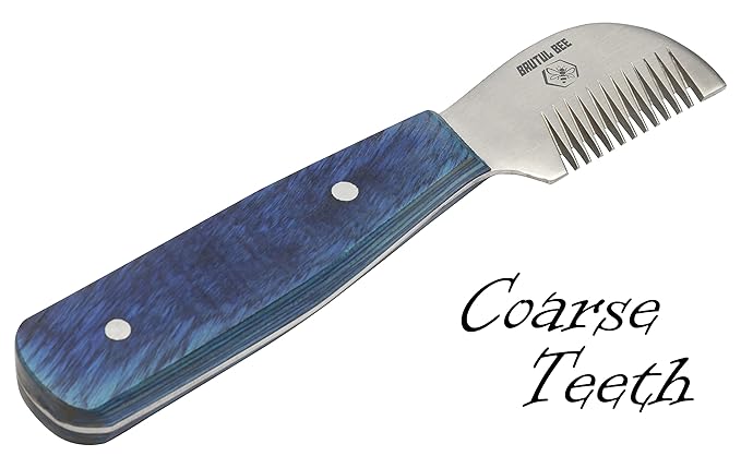 Bee Dog Grooming Coat Stripping Knife Stripper Trimmer Tool Wooded Handle Stripping Knives Set of 5 in Stainless Steel Non-Slip Tools for Grooming Dogs (BLUE)