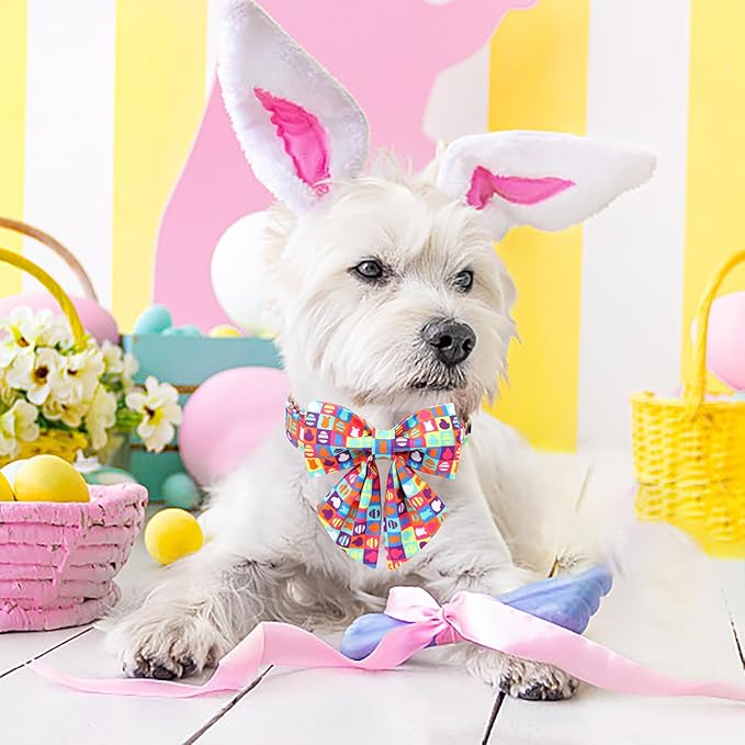 Unique Style Paws Easter Day Dog Collar with Bow Colorful Egg Rabbit Dog Collar Bowtie Bowtie Collar for Large Medium Small Dogs