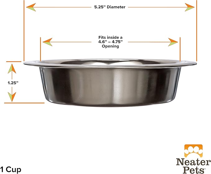 Neater Pet Brands Stainless Steel Dog and Cat Bowls (2 Pack) Neater Feeder Cat Deluxe or Cat Express Extra Replacement Bowl (Metal Food and Water Dish) (1 Cup)