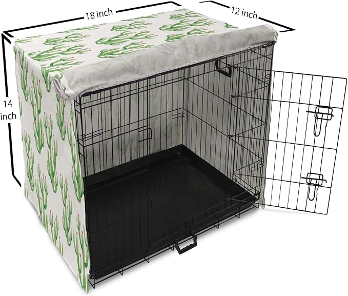 Ambesonne Watercolor Flowers Dog Crate Cover, Cactus Plants Exotic Climate Botanical Branches Mother Nature, Easy to Use Pet Kennel Cover for Small Dogs Puppies Kittens, 18 Inch, Fern Green