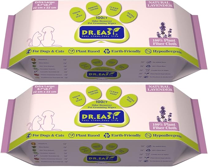 DR.EASY Lavender 200ct Scent Pet Wipes for Dogs and Cats，Ears, Face, Butt, Body and Eye –Convenient, Nature，Home or Travel，Best Pet Supplies