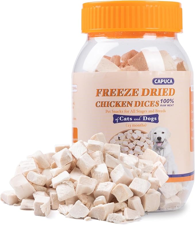Freeze Dried Chicken Dog Treats - Raw Chicken Breast Cube High Protein Snacks for Training Healthy Limited Single Ingredient Grain Free Chicken Dices Easy Digest Pet Food (4 OZ)