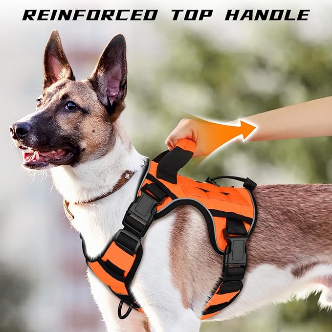 WINGOIN Orange Tactical Dog Harness Vest for Large Medium Dogs No Pull Adjustable Reflective K9 Military Dog Service Dog Harnesses with Handle for Walking, Hiking, Training(M)