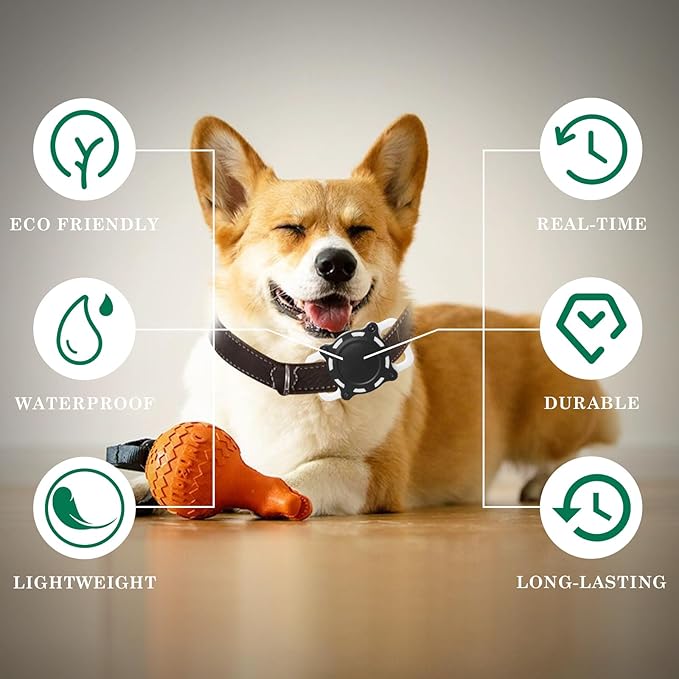 Smart Dog Tracker, Pet Location Tracker with Collar Holder for Dogs, Item Finder MFi Certified, Bluetooth Pet Tracker, No Monthly Fee, Works with iOS Find My (Black and White)