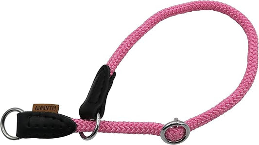 Braided Rope Collar, Pro Training Dog Collar, No Pull Round Martingale Collar, Slip Collar with Slidable Stop Ring - Ideal for Extra Small Dogs (XS (1/4") - 14" Long, Pink)