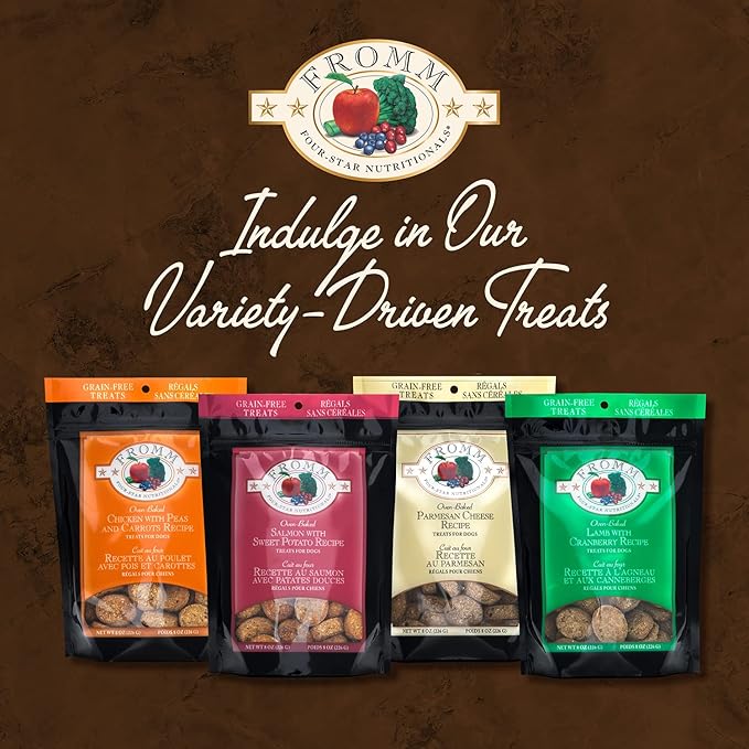 Fromm Four-Star Nutritionals Salmon with Sweet Potato Dog Treats - Premium Oven Baked Dog Snacks - Salmon Recipe - Pack of (3) 8 oz Bags