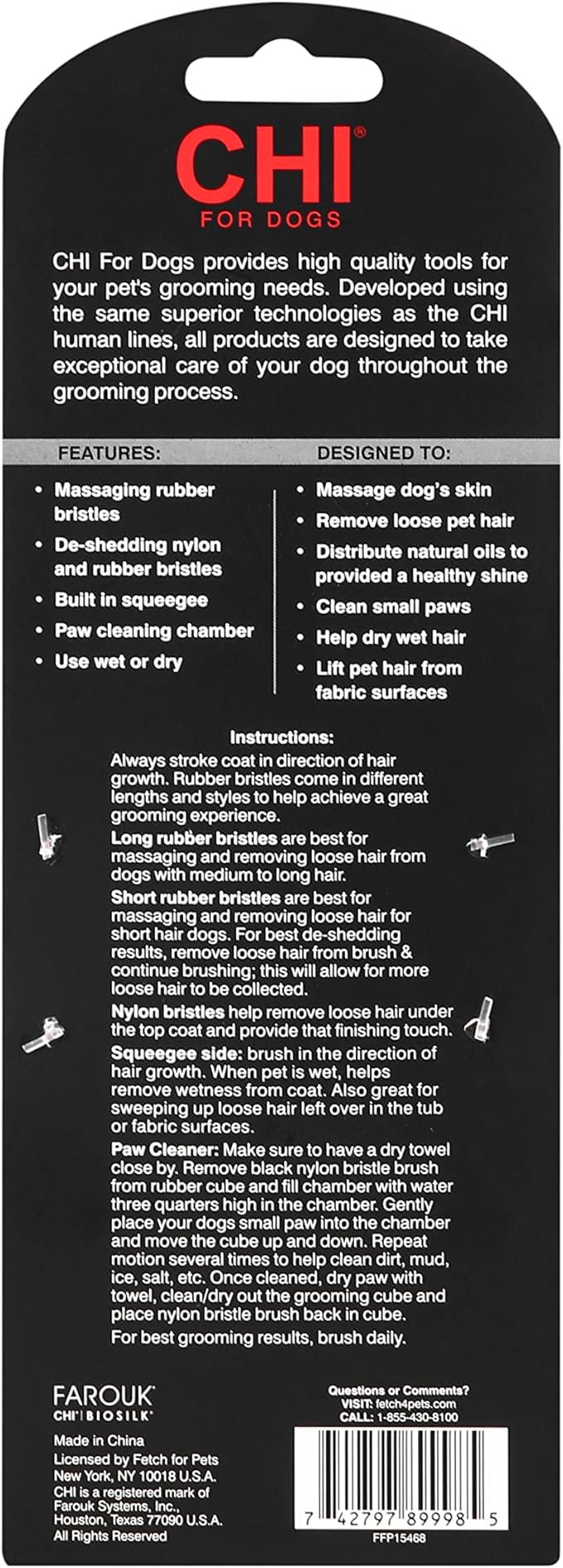 CHI for Pets Multi-Function Grooming Cube: 5-Sided Brush with Removable Bristles, Massage Tool, Paw Cleaner for Small Dogs