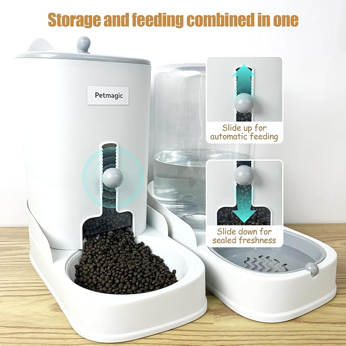 Automatic cat Feeder by Petmagic is a 4.4L Large-Capacity cat Food and Water Bowl Set. This Two-Piece Set is Suitable for pet Feeding, Including Small and Medium-Sized Dogs, Kittens.