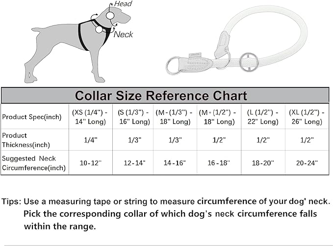 Braided Collar, Pro Training Dog Collar, No Pull Round Collar, Slip Collar with Slidable Stop Ring - Ideal for Medium/Large Dogs (M+(1/2") - 18" Long, Black)