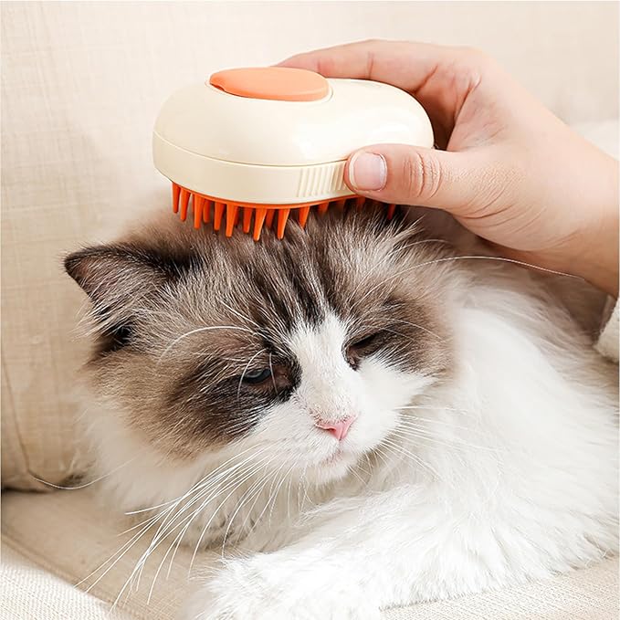 Cat Steam Brush,Self Cleaning Steam Brush for Cats Dogs, 3 In1 Steamy Brush for Pets Steamer Brush, Pet Brush for Removing Tangled and Loosse Hair (Beige)