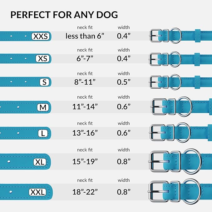 CollarDirect Rolled Leather Dog Collar, Soft Padded Round Puppy Collar, Handmade Genuine Leather Collar Dog Small Large Cat Collars 13 Colors (20-23 Inch, Light Blue Smooth)