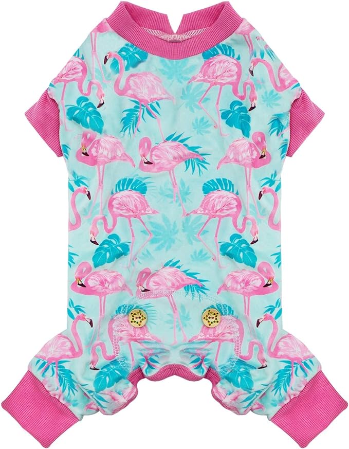 KYEESE Dog Pajamas Soft Dogs Clothes Pet Coat Velvet Dog Pajamas Small Sized Dogs Comfy Doggie Jammies Onesie Stretchy Doggie Pjs Pet Costume with Flamingo Pattern, Small