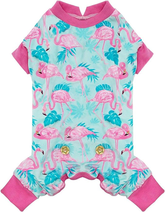 KYEESE Dog Pajamas Soft Dogs Clothes Pet Coat Velvet Dog Pajamas Small Sized Dogs Comfy Doggie Jammies Onesie Stretchy Doggie Pjs Pet Costume with Flamingo Pattern, Small