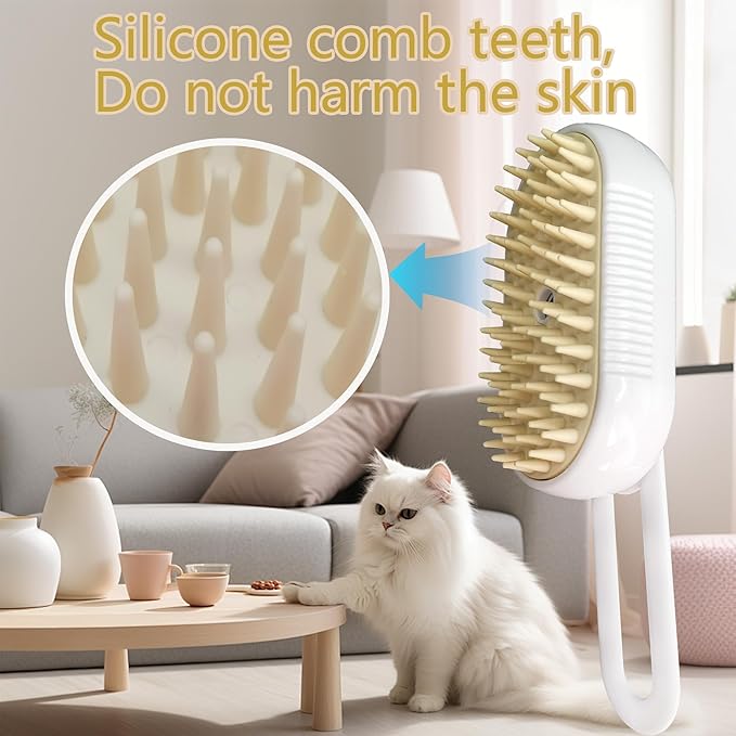 Cat Steam Brush for Shedding with Foldable Handle for Short/Long Haired Pets Spritz Defur Comb for Cats Pet Spray Hair Removal Comb Grooming Tool for Hair Removal & Massage