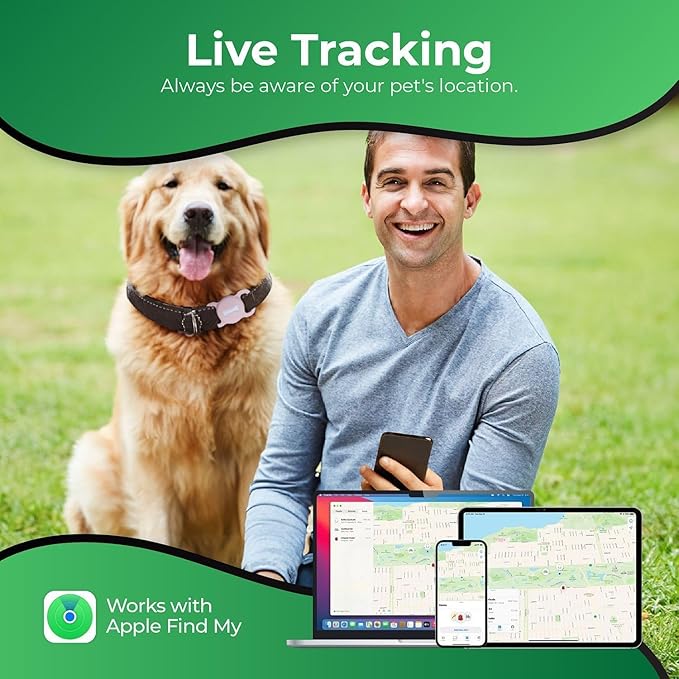 Smart Pet Tracker, Dog Tracker with Black Collar Holder, Smart Tag for Seamless Location Tracking, No Monthly Fee, MFi Certificated, Work with Find My, No GPS Tracker, iOS Only(Pink)