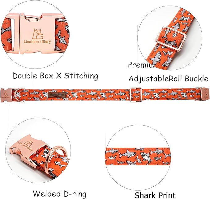 Lionheart glory Dog Collar Shark Print Bow Dog Collar Girl or Boy Dog Collar Pet Gift Adjustable Dog Collar for Small Dog