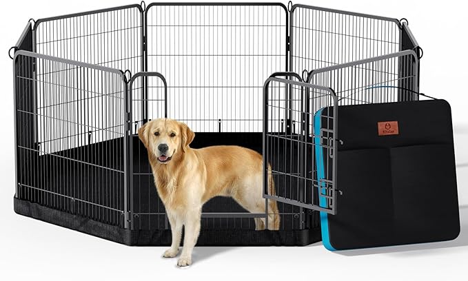 PJYuCien Dog Playpen Plus Storage Bag for Camping, 24" H Portable Dog Pen with Extra Hard Bottom， Heavy Duty Puppy Playpen for Puppies/Small Dogs, 8 Panels