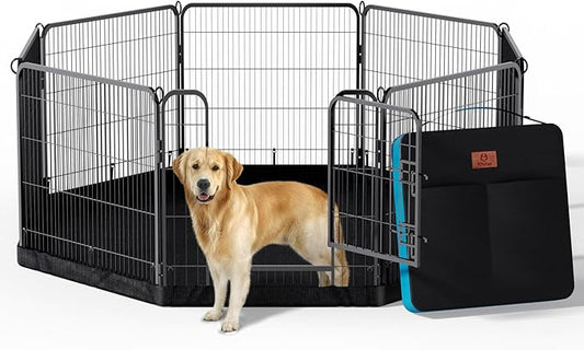 PJYuCien Dog Playpen Plus Storage Bag for Camping, 24" H Portable Dog Pen with Extra Hard Bottom， Heavy Duty Puppy Playpen for Puppies/Small Dogs, 8 Panels