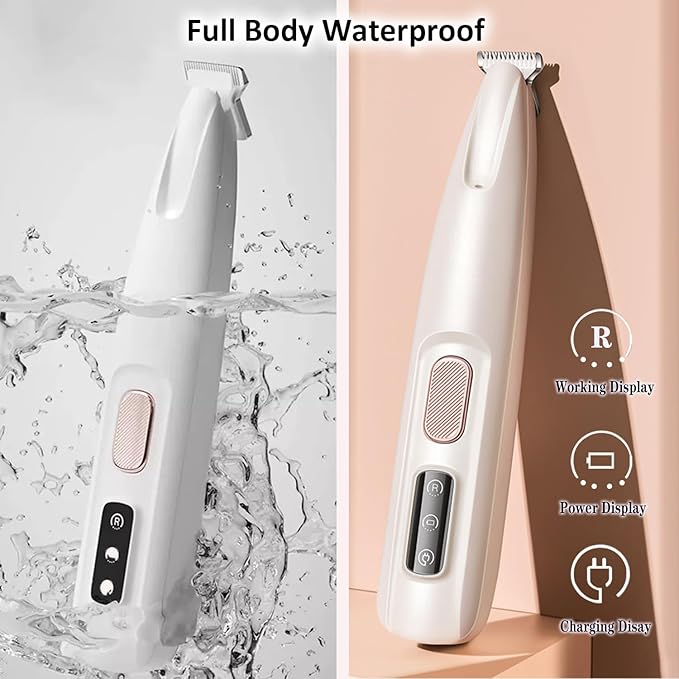 Electric Paw Trimmer for Dogs & Cats - Ultra Quiet Rechargeable Clipper with LED Light, 2 Wide Blades, Waterproof for Paws, Ears, Face, Rump - Multifunctional Pet Grooming Tool