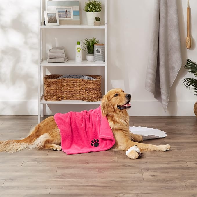 Bone Dry Pet Grooming Microfiber Towel, Embroidered Collection, X-Large,41x23.5, Raspberry Sorbet