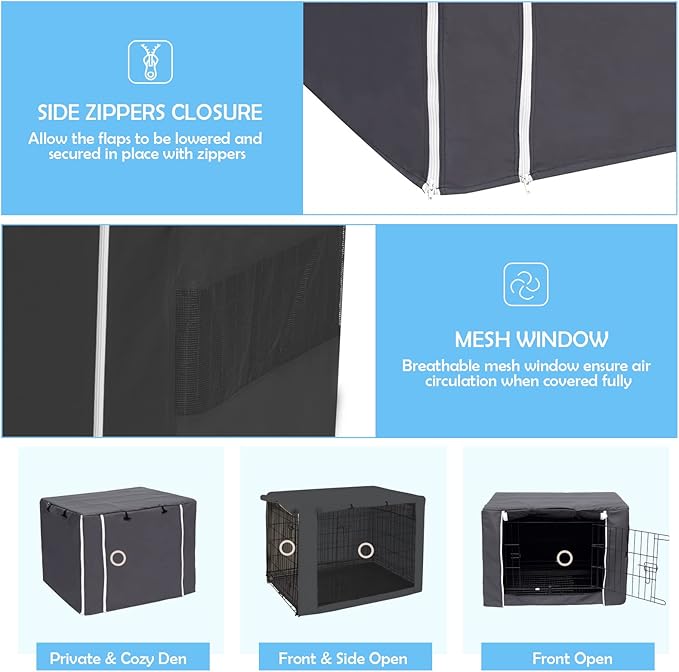 Dog Crate Cover for Wire Crates Kennel 2 Doors Heavy Duty Waterproof Windproof Soundproof Pet Cage Cover Home Decoration - Cover only - Dark Grey - Fits 36 Inch Crates