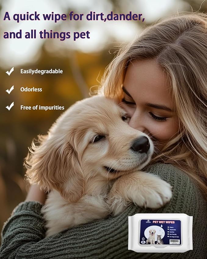 Dog Wipes for Paws and Butt – Unscented Pet Wipes for Dogs & Cats – 80 Ct Extra Thick, Lint-Free Cleaning Wipes for Face, Ears, and Sensitive Areas – Hypoallergenic & Travel-Friendly