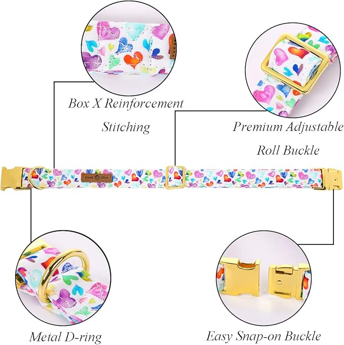 Lionet Paws Valentine Day Dog Collar, Heavy-Duty Cute Colorful Heart Pattern Collar with Metal Buckle Pet Necklace for Puppy and Cats Gift, X Small, Neck 8-12 inches
