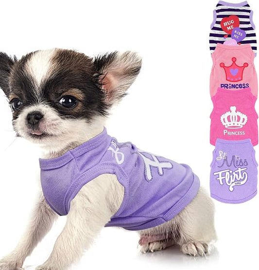4 Pieces Dog Clothes for Small Dogs Girl Summer Soft Puppy Shirt Cute Chihuahua Teacup Dog Clothes Female Dog Shirts Breathable Pet Clothing Pink Girl Doggie Clothes (XX-Small)