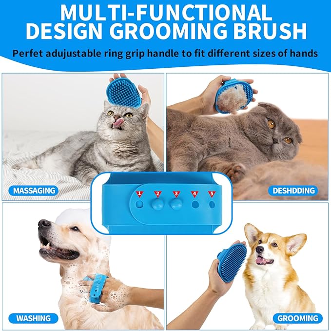 3pcs Dog Bath Set - Shampoo Brush, Scrubber, and Shower Brush with Adjustable Handle for Short & Long Hair