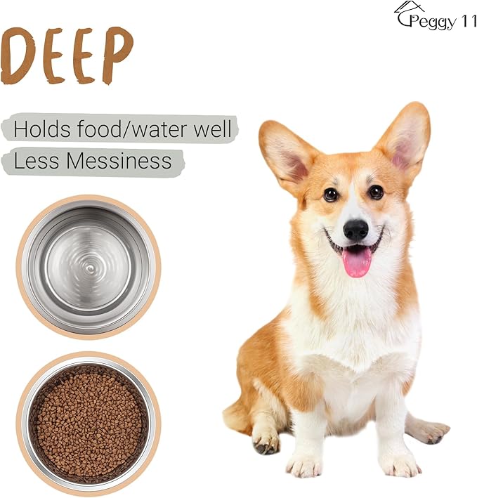 PEGGY11 Deep Stainless Steel Anti-Slip Dog Bowls - Single Pack, 3 Cups