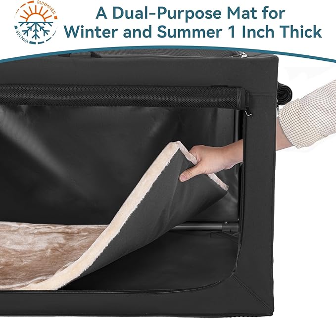 PETSFIT Portable Dog Crate, Soft Dog Crate - 24 Inch Easy Set-up, Light, Sturdy, Comfy Inside with Thicken Mat, Collapsible Crate for Home and Travel Black