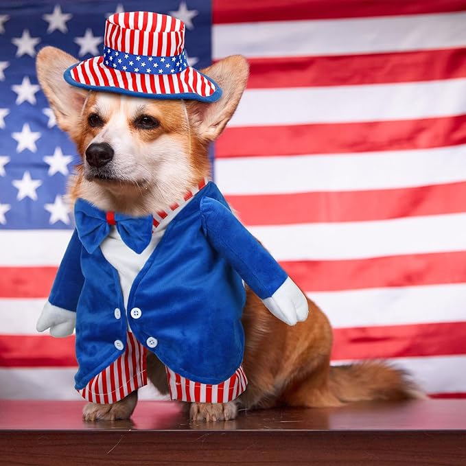 4th of July Pet Costume American Flag Dog Costumes Red Blue Stars Stripes Funny Dog Costumes for Independence Day National Day Parades Patriotic Events American Holiday Celebrations(Size S)