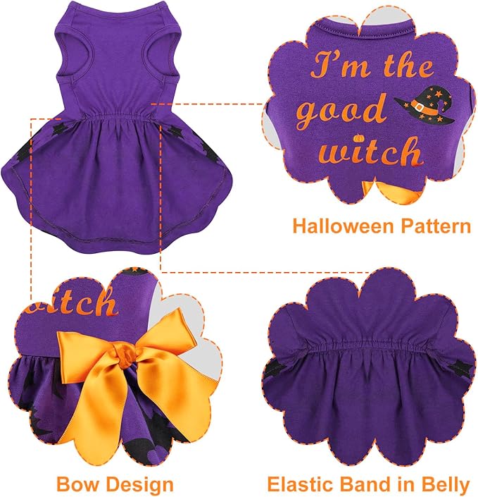 Funny Puppy Dress with Bow - Small & Large Dog Halloween Costume: Pumpkin Witch Bat Pet Dress, I'm The Good Witch (X-Small)