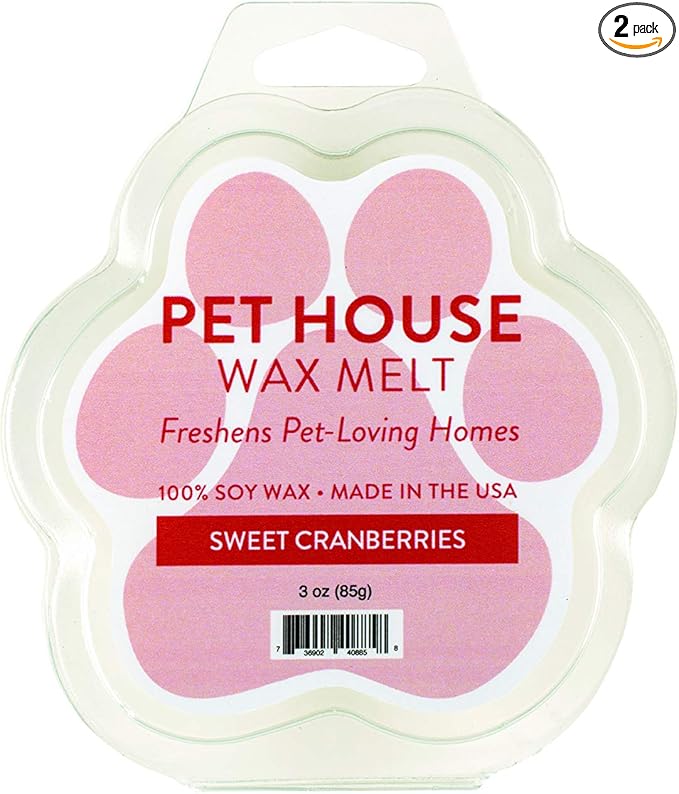 One Fur All Pet House Wax Melts - Sweet Cranberries Pack of 2 - Odor Eliminating, Long-Lasting Scented, Pet-Friendly, Natural