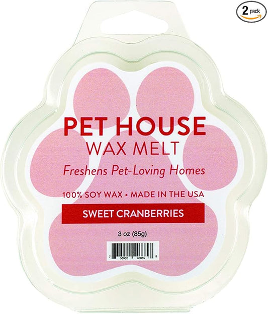 One Fur All Pet House Wax Melts - Sweet Cranberries Pack of 2 - Odor Eliminating, Long-Lasting Scented, Pet-Friendly, Natural