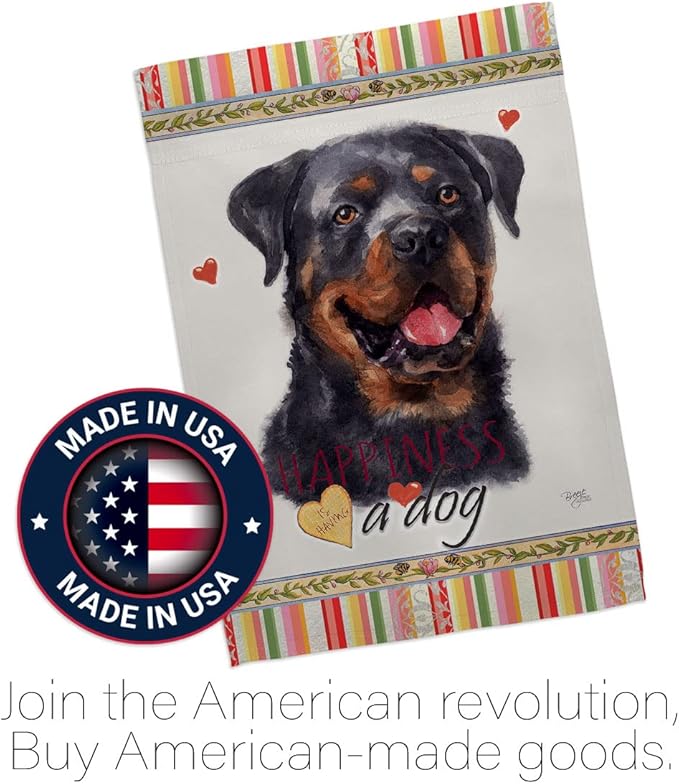 Breeze Decor Rottweiler Happiness Garden House Flag Kit Dog Puppy Spoiled Paw Canine Fur Pet Nature Farm Animal Creature Decoration Banner Small Yard Gift Double-Sided, Made in USA