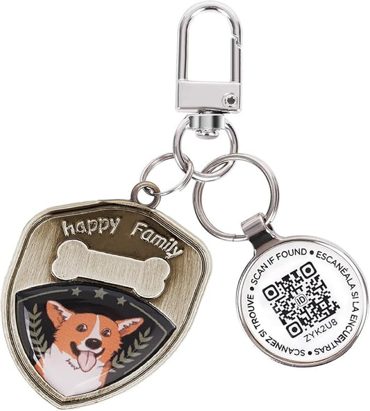 Dog Tags Personalized QR Code Dog Tags, Retro Brass Personalized Pet ID Tags Modifiable Pet Online Profile (Corgi-1)