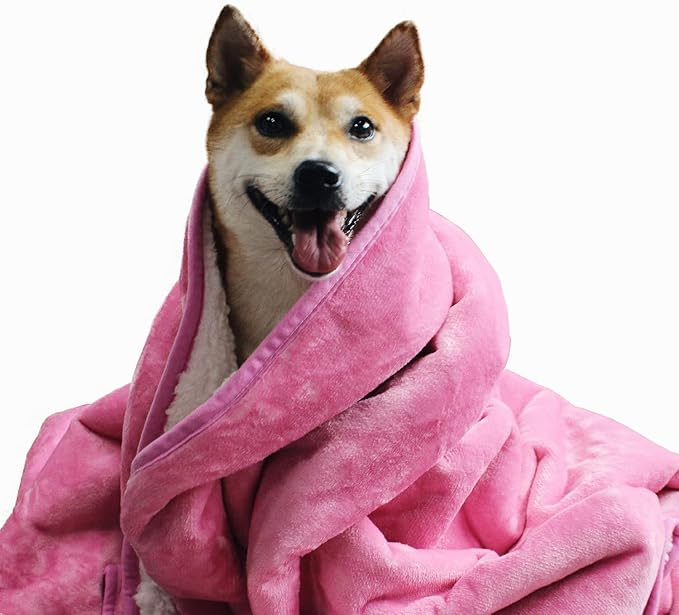 Bucephalus Waterproof Dog Blanket, Thick Reversible Soft Pet Blankets for Couch Bed Protection, Pee Proof Sherpa Fleece Blanket for Small Medium Large Dogs Puppy Cats Washable (Pink,30"×40")