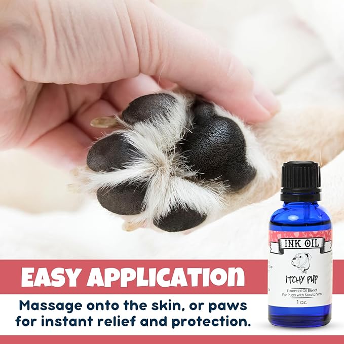 Ink Oil Itchy Pup | Itch Relief Supplement for Dogs | Calms & Soothes Rashes, Dry Skin & Insect Bite | 100% Natural Liquid Drop Pet Health Skin Care | Fast Skin Relief Therapeutic Essential Oil - 1 oz