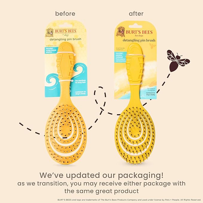 Burt’s Bees for Pets Detangling Pin Brush for Dogs with Medium to Long Hair with Handle Made from Recycled Plastics Collected from Coastal Communities | Dog Brush Removes Tangles and Loosens Matting
