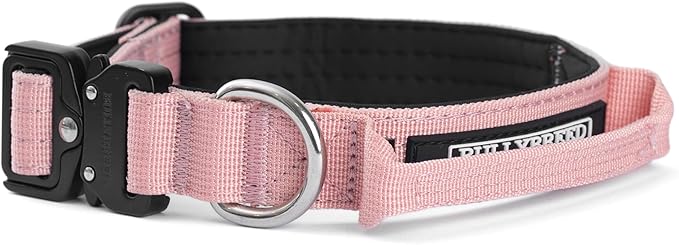 BULLYBREED Premium Dog Colar with Handle, Heavy Duty Dog Collar, Tactical Dog Collar, Quick-Release Metal Buckle, Puppy Collar, Dog Collar for Small Dogs, Dog Collar for Medium Dogs (Pink, Small)
