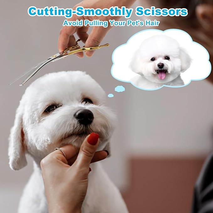 Curved Thinner Dog Grooming Scissors, 7 Inch 42 Teeth Stainless Steel Pets Grooming Scissors, Professional Pet Shears for Groomer, Long Hair Cutting for Animals (Curved Thinning A)