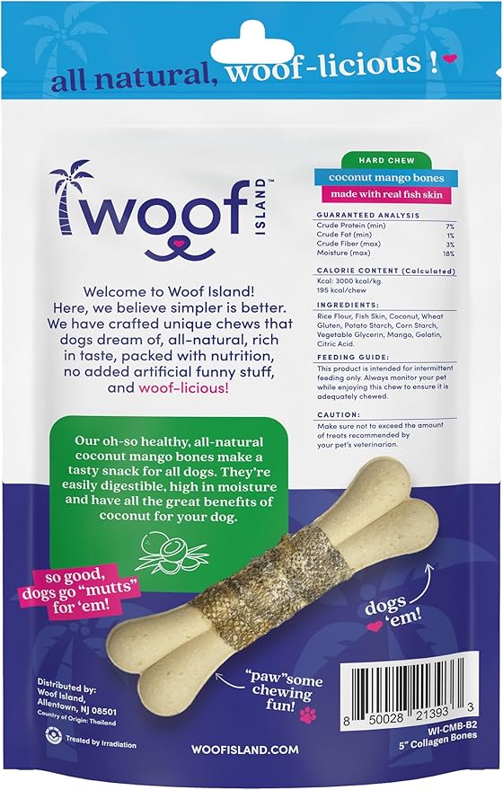 Coconut Mango Dog Bones - Long Lasting Natural Dog Treats - Dog Bones Rawhide Free Dog Chews - Long Lasting No Hide Dog Chews for Small Medium Large Dogs - Raw Hide Free Dog Chew (1 Pack)