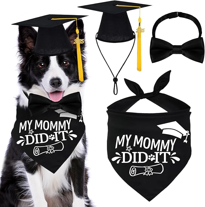 2025 Dog Graduation Cap and Gown with 2025 Gold Tassel for Graduation Outfits Gifts Dog Graduation Bandana for Small Medium Large Dogs